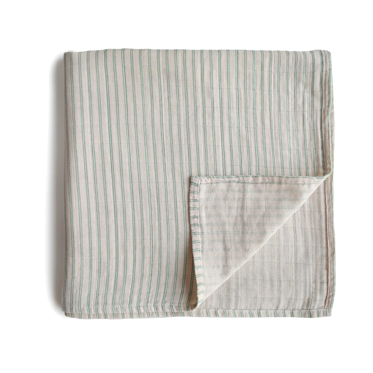 Mushie Muslin Swaddle Blanket Organic Cotton (Sage Stripe)