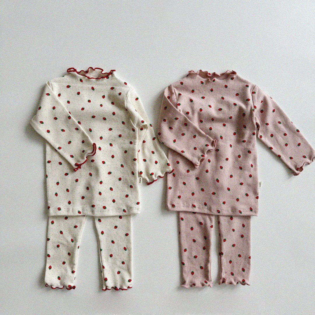 Baby Toddler Aosta F24 Lettuce-edge Strawberry Pajama Set (3m-5y) - 2 Colors