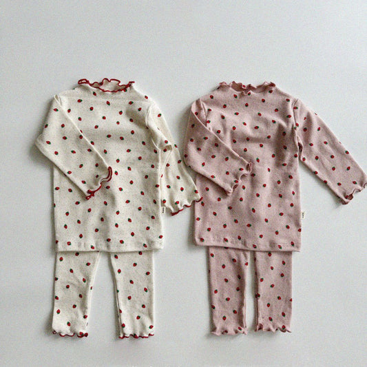 Baby Toddler Aosta F24 Lettuce-edge Strawberry Pajama Set (3m-5y) - 2 Colors - AT NOON STORE