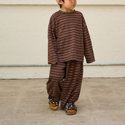 Toddler F25 Stripe Long Sleeve Top and Wide Pants Set (2-8y) - Brown - AT NOON STORE