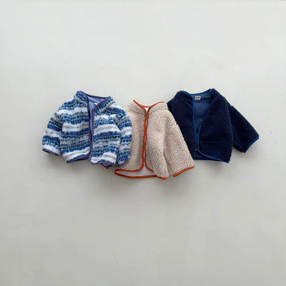 Toddler FW26 Sherpa Mock Neck Zip-Up Jacket (4m-6y) - Light Blue/White