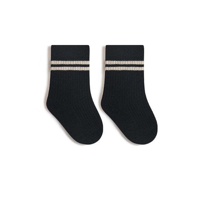 Baby Toddler Double Beige Line Socks (0-8y) - Black - AT NOON STORE