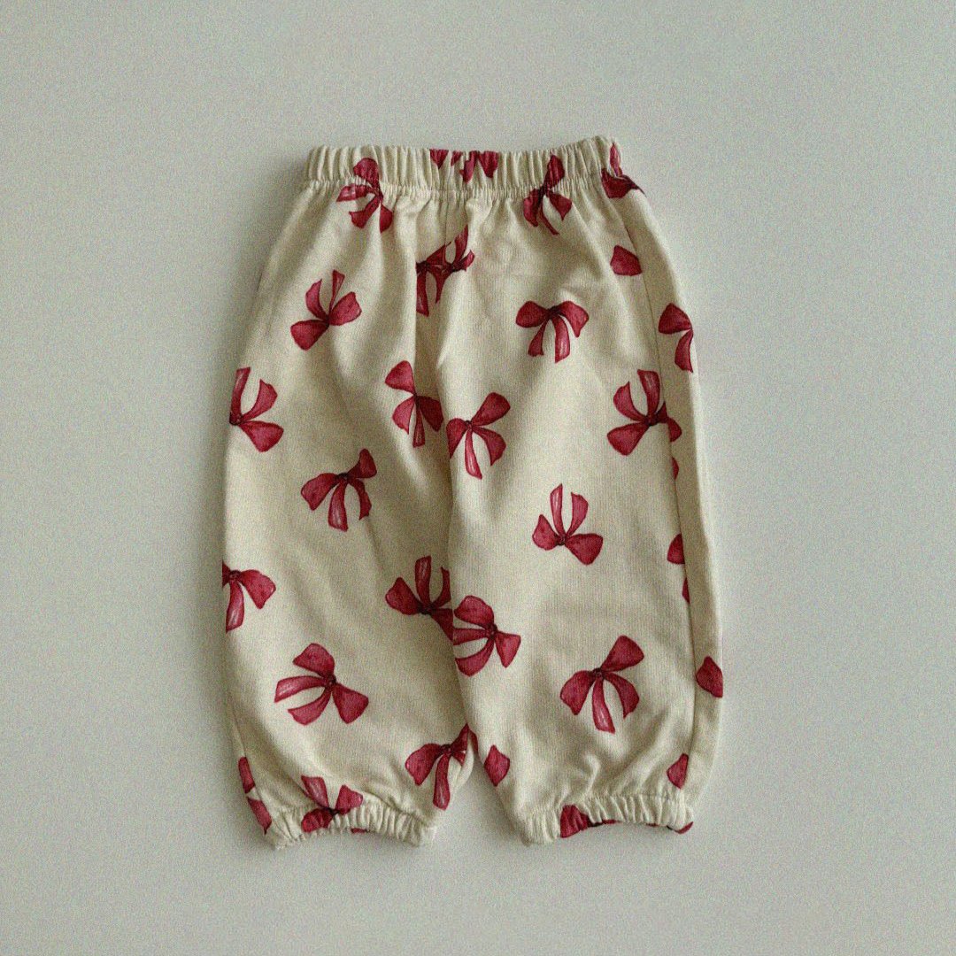 Baby Toddler Aosta F24 Pink Bow Print Jogger Pants (3m-5y) - Ivory