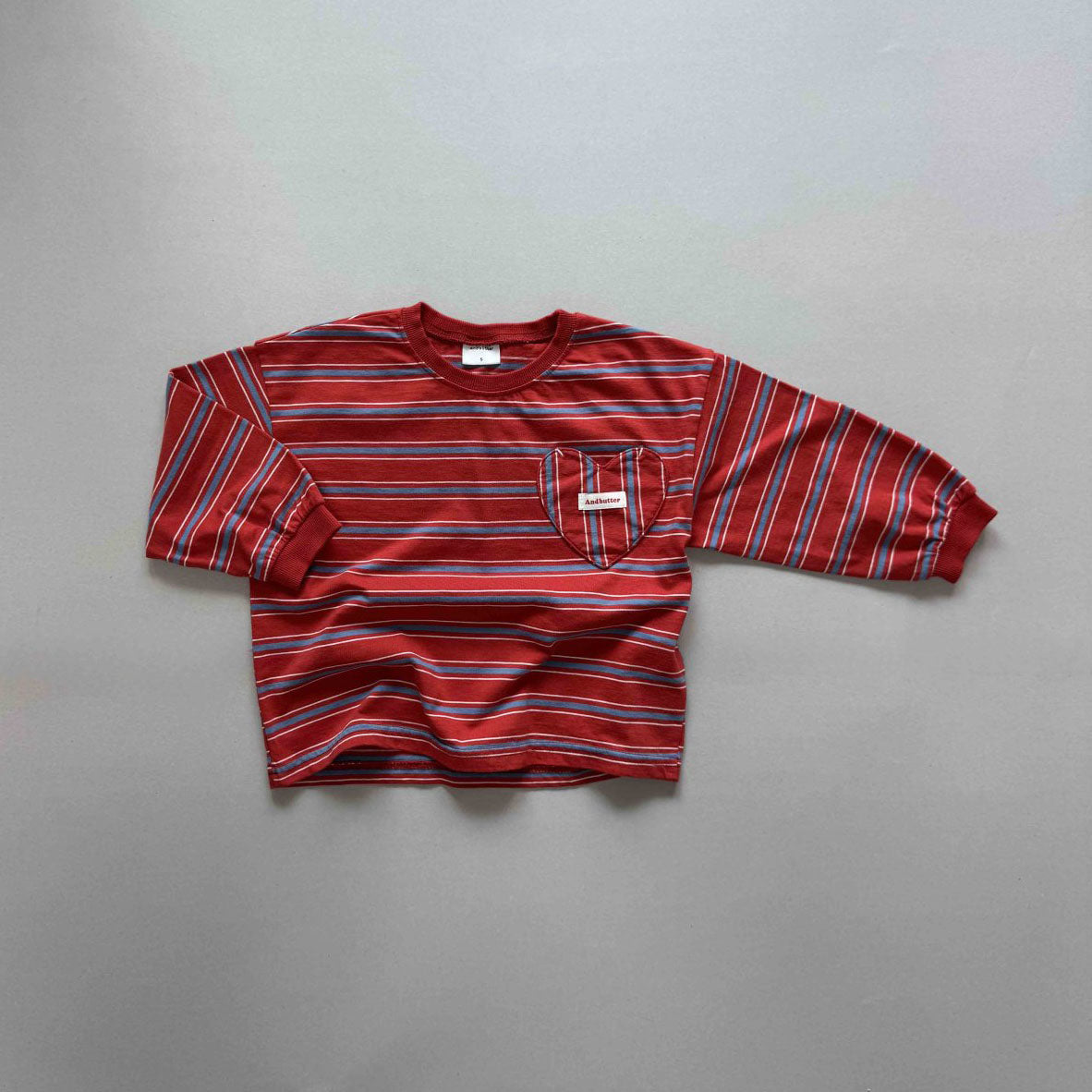 Toddler F25 Heart Pocket Stripe Long Sleeve Top (3-7y) - Red