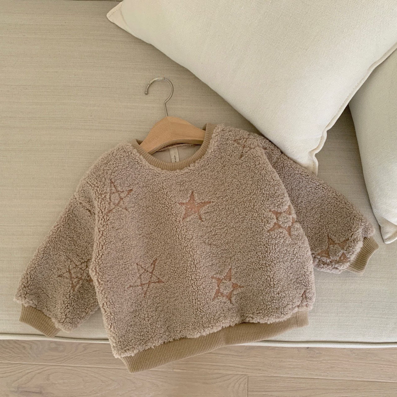 Kids Star Embroidered Sherpa Top (1-6y)-Beige - AT NOON STORE