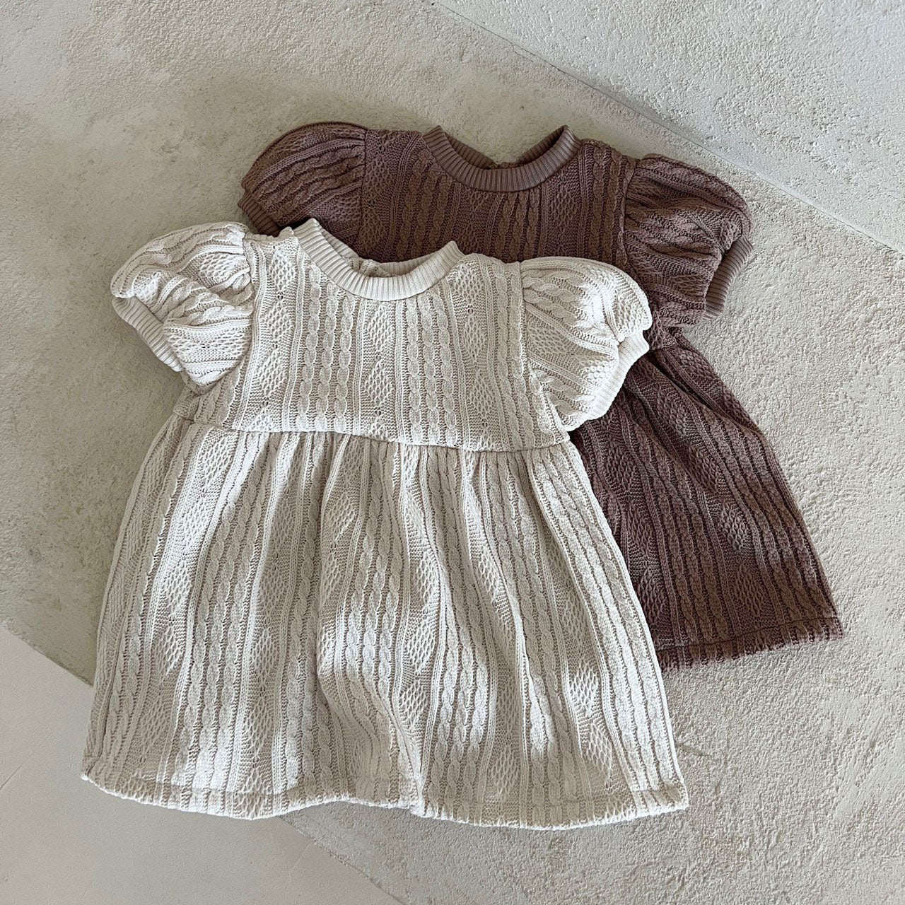 Girl Lala Cable Knit Sweater Puff Short Sleeve Dress (1-5y) - 2 Colors