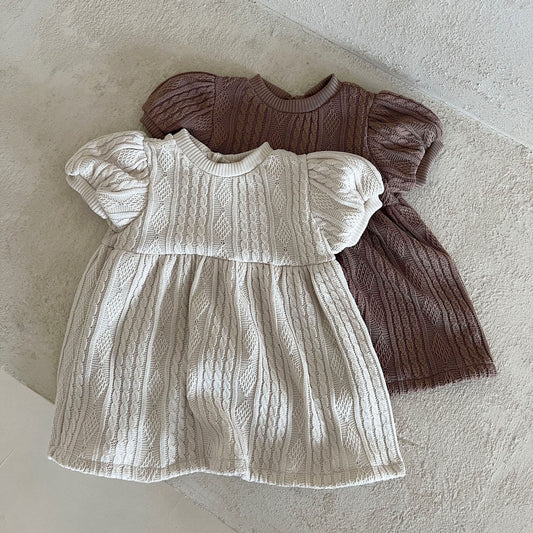 Girl Lala Cable Knit Sweater Puff Short Sleeve Dress (1-5y) - 2 Colors - AT NOON STORE