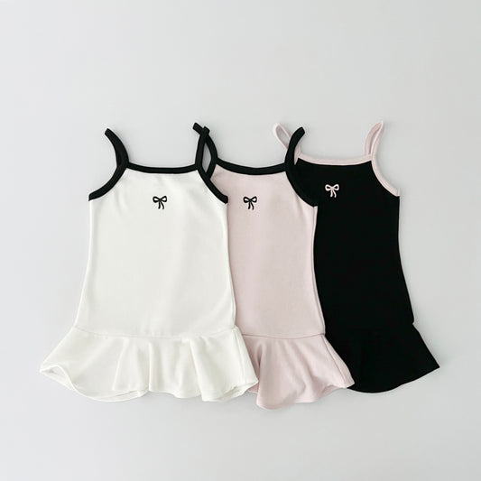 Kids Bow Print Contrast Trim Sleeveless Dress (2-7y) - 3 Colors