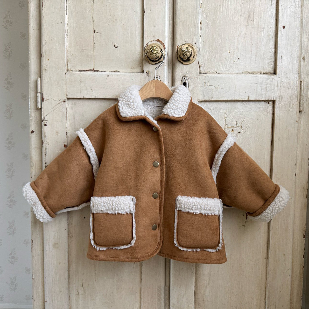 Kids W25 Faux Suede Shearling Reversible Jacket (1-6y) - Camel