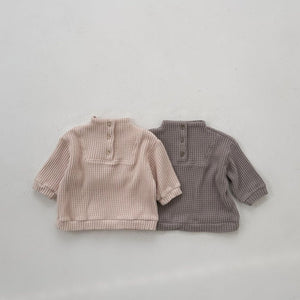 Toddler Anggo Waffle Mock Neck Button Pullover (1-6y) - 2 Colors