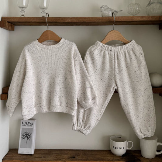Kids F25 Waffle Confetti Long Sleeve Sweatshirt and Jogger Pants Set (1-7y) - Ivory - AT NOON STORE
