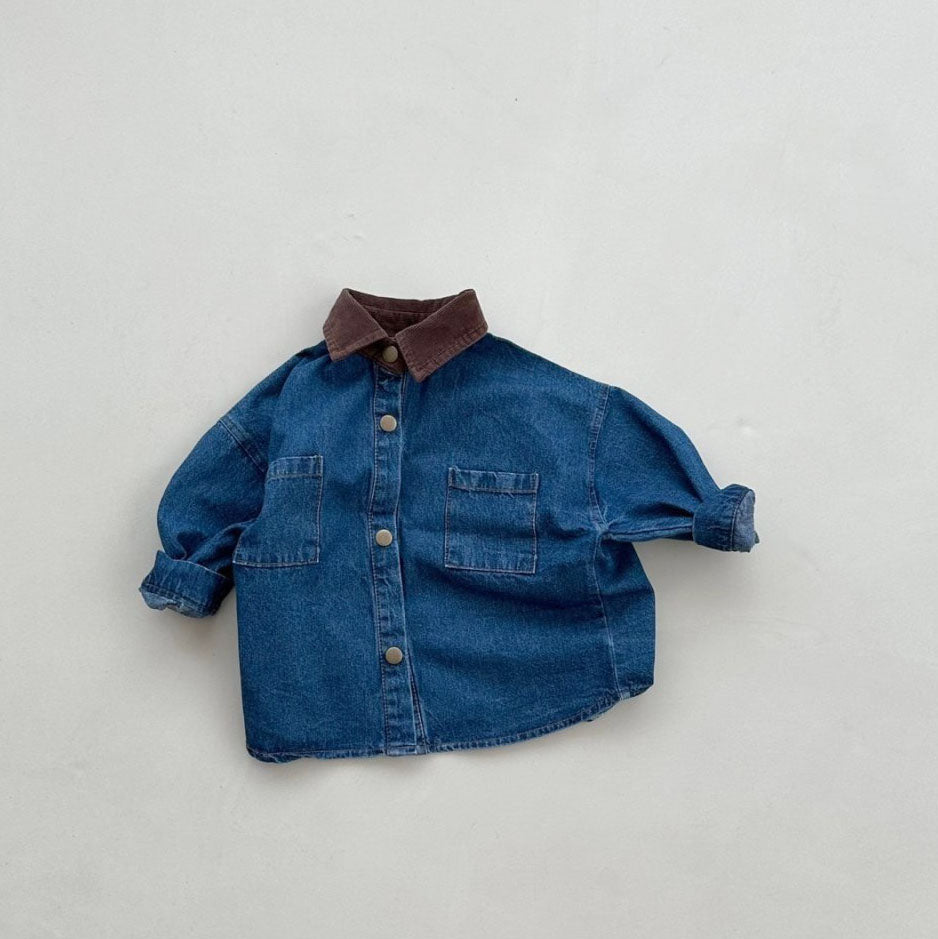 Toddler Corduroy Collar Chest Pocket Denim Shirt (2-6y) - Denim