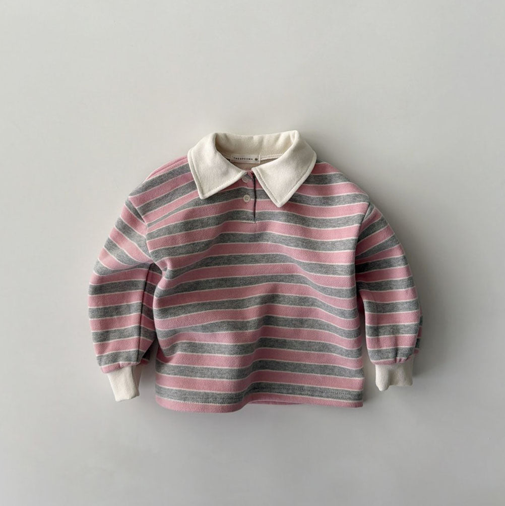 Toddler W25 Warm Soft Stripe Collar Long Sleeve Top (1-7y)- Pink - AT NOON STORE