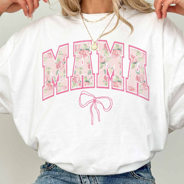 Women's Rose MAMA Bow Oversized Graphic Tee - 2 Colors