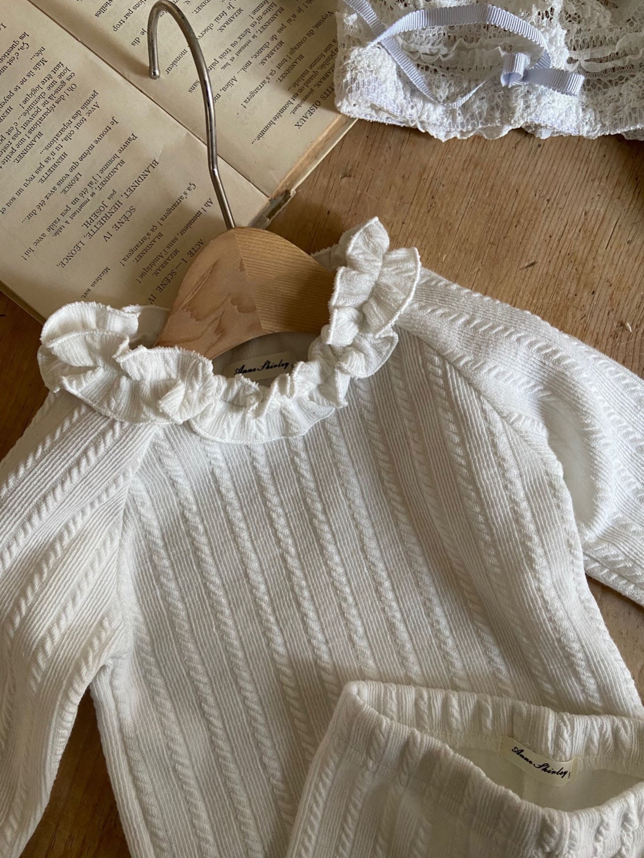 Baby Ann Frill Trim Neck Cable Knit Top (6-18m) - Ivory - AT NOON STORE