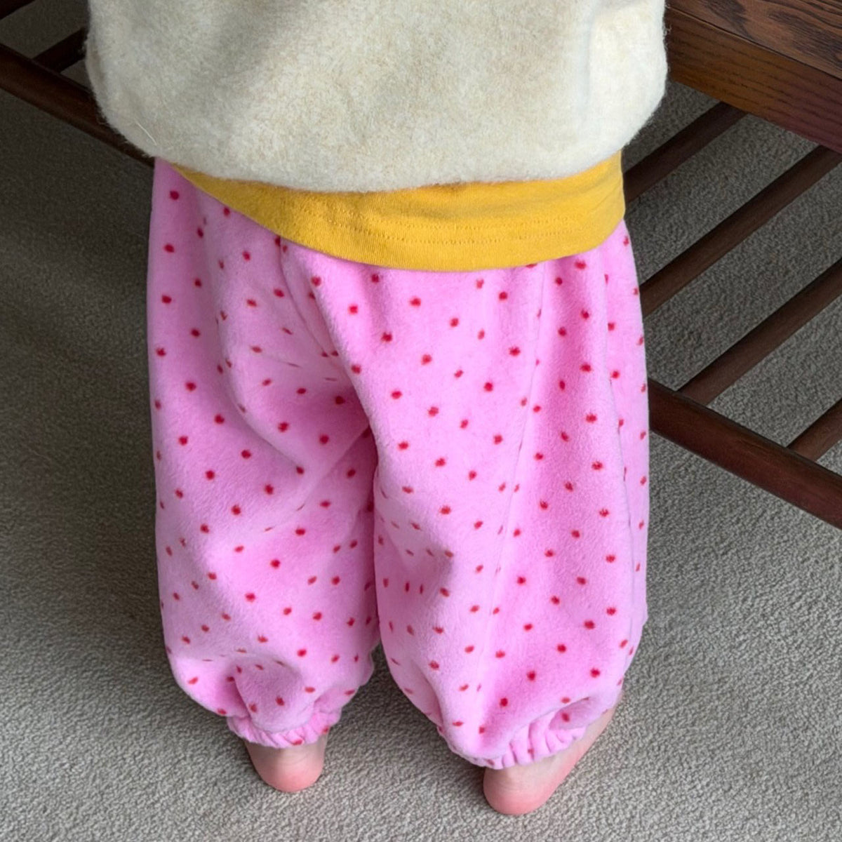 Kids W26 Warm Polka Dot Fleece Jogger Pants (10m-8y) - Pink