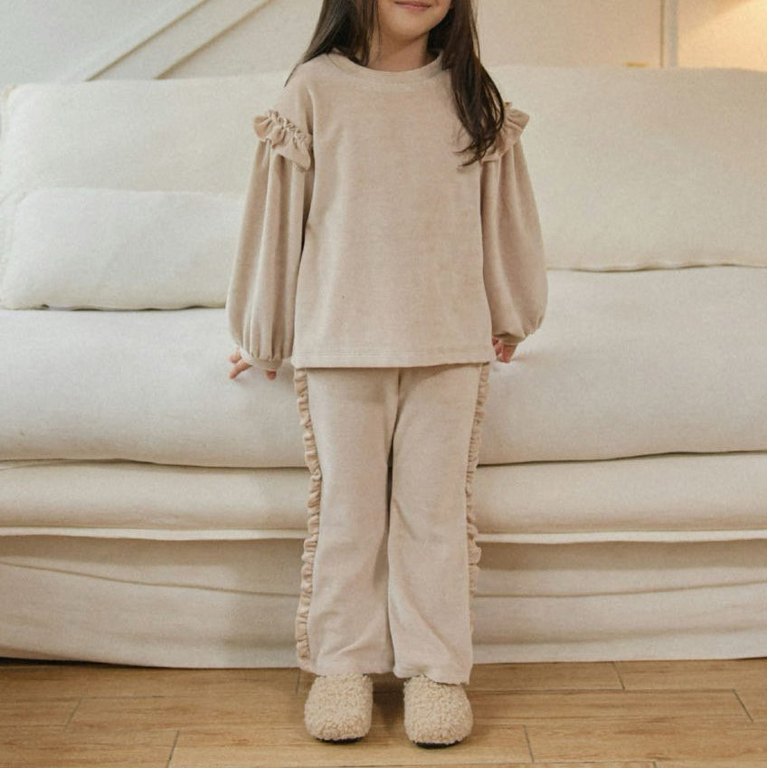 Girl W24 Soft Velour Frill Detail Top and Flare Pants Set (2-6y) - 2 Colors