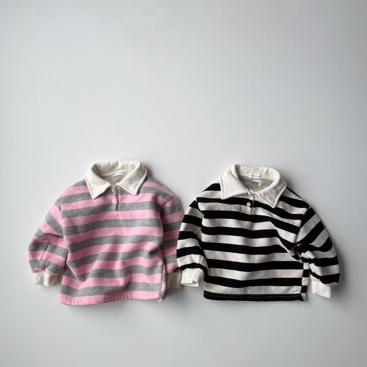 Toddler W24 Warm Brushed Fabric Stripe Long Sleeve Collar Tee (1-7y) - 2 Colors