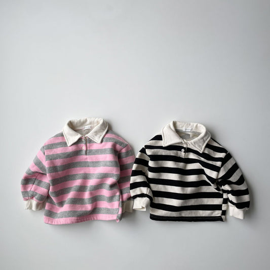 Toddler W24 Warm Brushed Fabric Stripe Long Sleeve Collar Tee (1-7y) - 2 Colors - AT NOON STORE