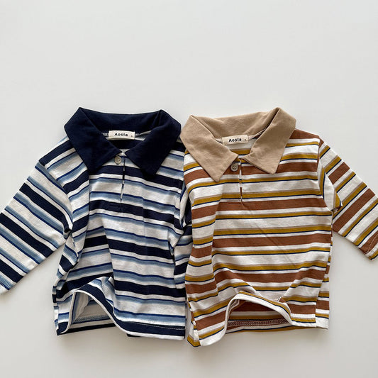 Baby/Toddler Aosta F25 Multi Striped Collar Long Sleeve Top (3m-5y)- 2 Colors - AT NOON STORE