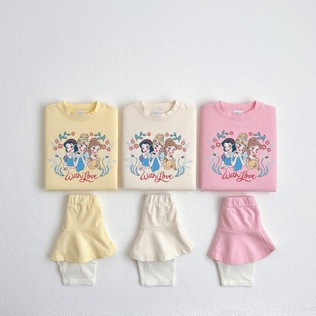 Toddler Disney Princess Print Short Sleeve Top and Skirted Shorts Set (1-7y) - 3 Colors - AT NOON STORE