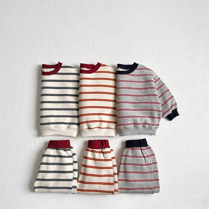 Toddler W25 Warm Stripe Sweatshirt and Jogger Pants Set (1-6y) - 3 Colors