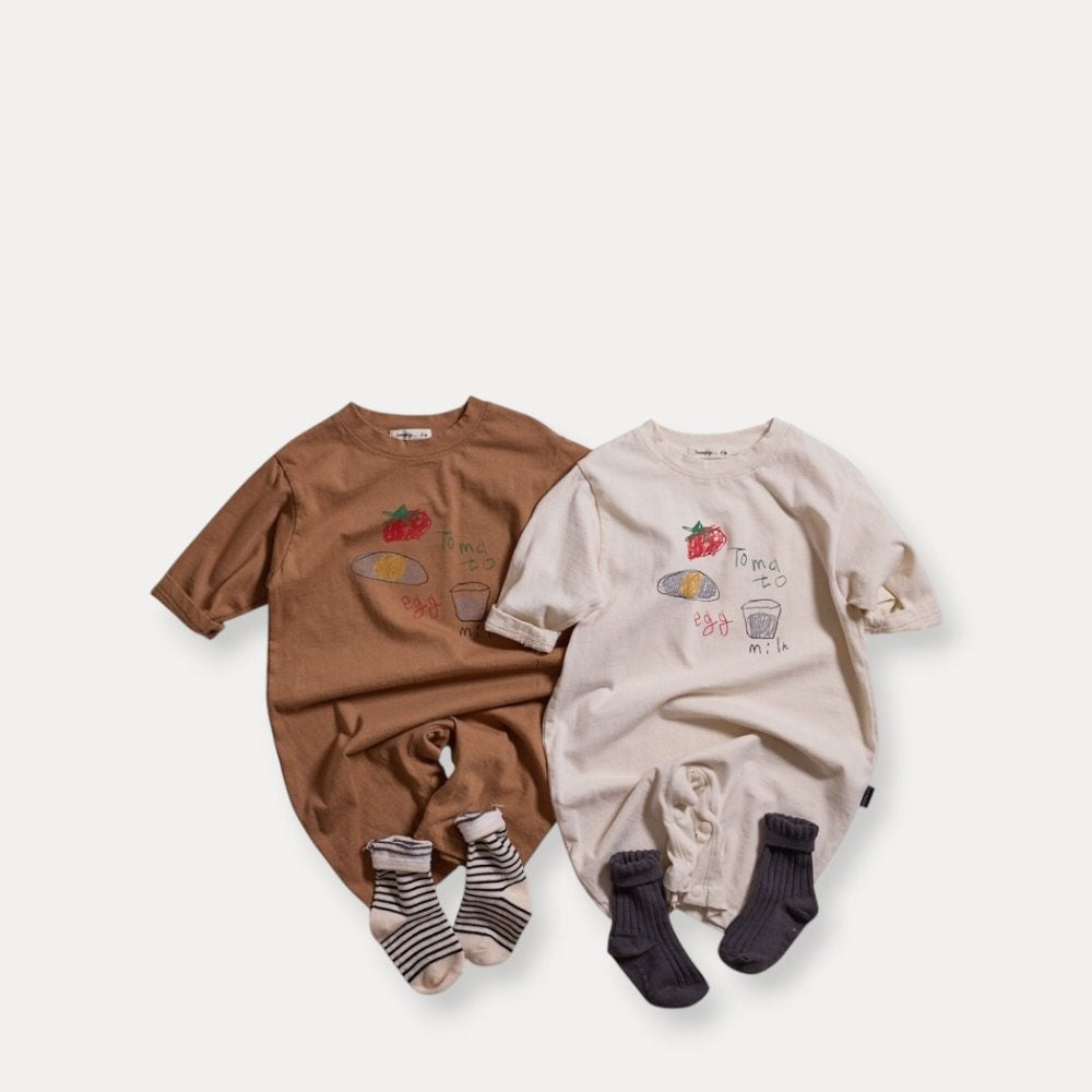 Baby F26 Tomato Egg Milk Print Long Sleeve Jumpsuit (3-18m) - 2 Colors