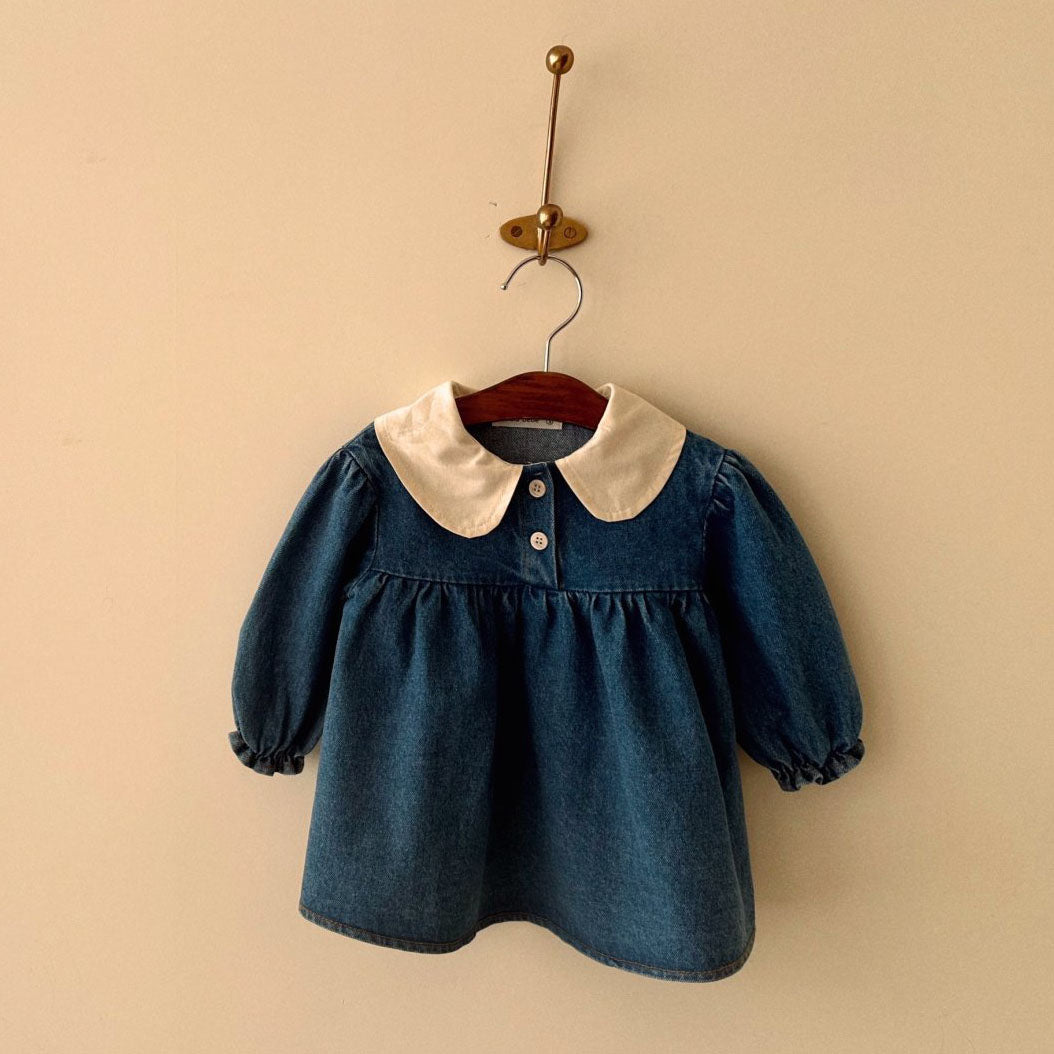 Baby Peter Pan Collar Denim Dress(3-18m) -Denim - AT NOON STORE