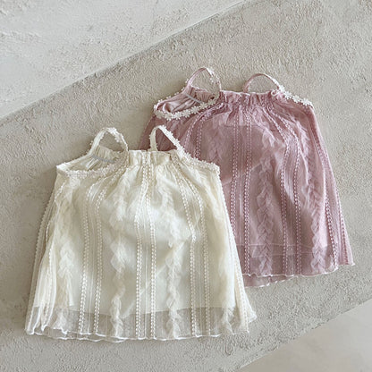 Toddler Lala SS25 Flower Strap Lace Bubble Dress (1-6y) - 2 Colors