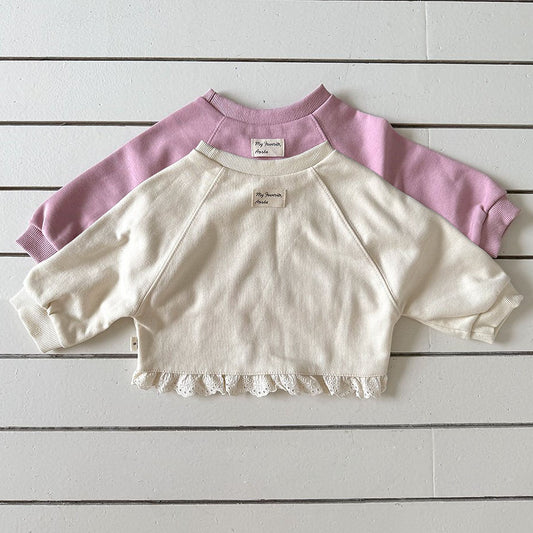 Baby/Toddler Aosta F25 Lace Detail Hem Long Sleeve Sweatshirt (3m-5y)- 2 Colors - AT NOON STORE