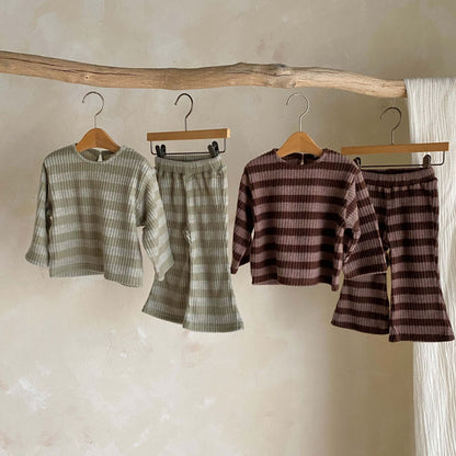 Toddler Stripe Ribbed Top and Flare Pants Set  (1-6y) - 2 Colors