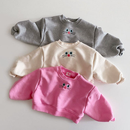 Toddler Cat Face Embroidery Cropped Sweatshirt (1-6y) - 3 Colors