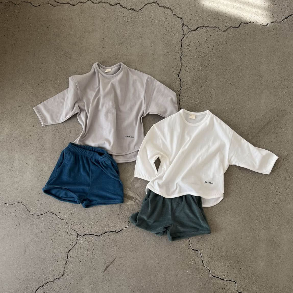 Toddler S25 Curved Hem Basic Top and Terry Cloth Shorts Set (1-7y) - 2 Colors - AT NOON STORE