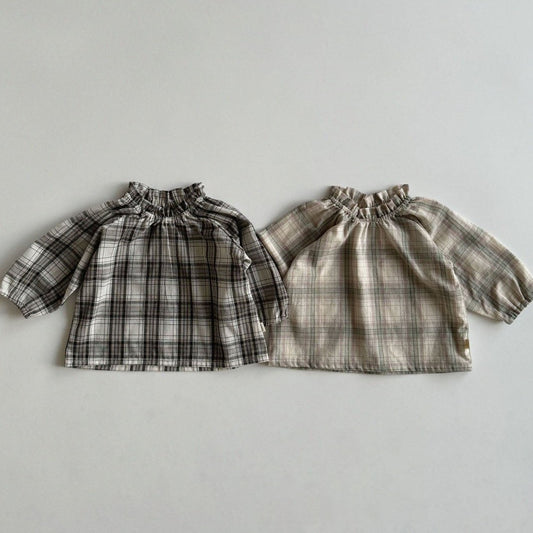 Baby Toddler Ruffle Neck Plaid Blouse Top (3m-5y) - 2 Colors