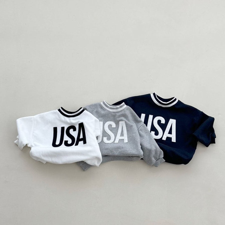 Toddler S25 Stripe Rib Crew Neck 'USA' Patch Sweatshirt (2-6y) - 3 Colors