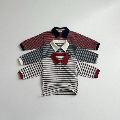 Toddler W25 Adjustable Hem Stripe Collar Long Sleeve Top (2-7y) - 3 Colors