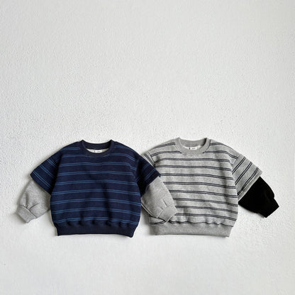 Toddler W25 Warm Stripe Layered Long Sleeve Sweatshirt (1-10y) - 2 Colors