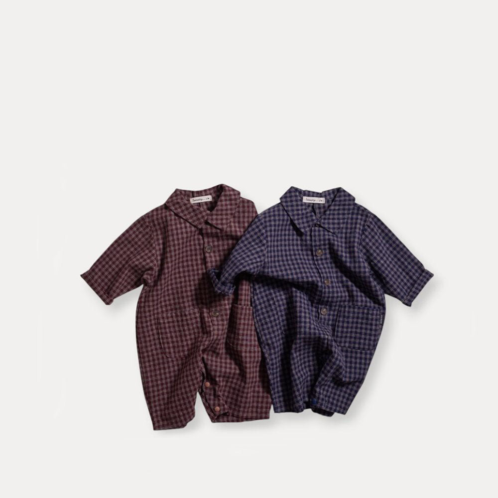 Baby F26 Plaid Collared Long Sleeve Jumpsuit (3-18m) - 2 Colors