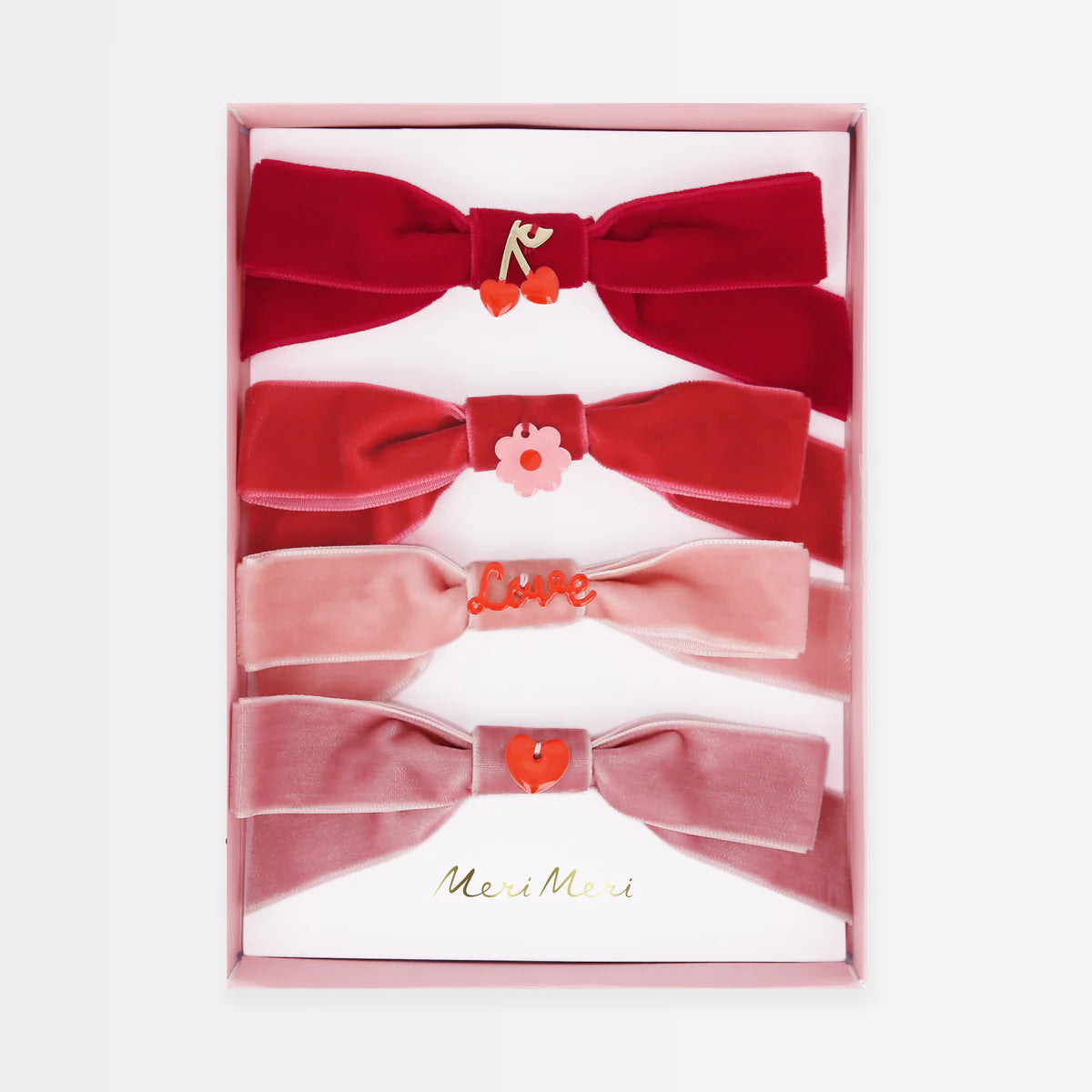 MeriMeri Velvet Bows With Charms Hair Clips Set (4pk)