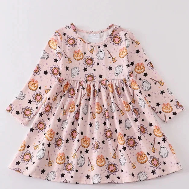 Pink Pumpkin Graphic Dress (1-6y) - Pink - AT NOON STORE