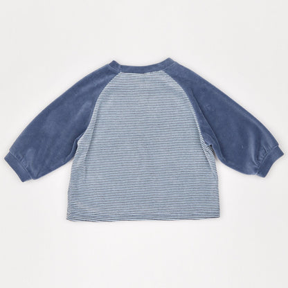 Kids W26 Stripe Velour Long Sleeve Raglan Top (1-7y) - Blue