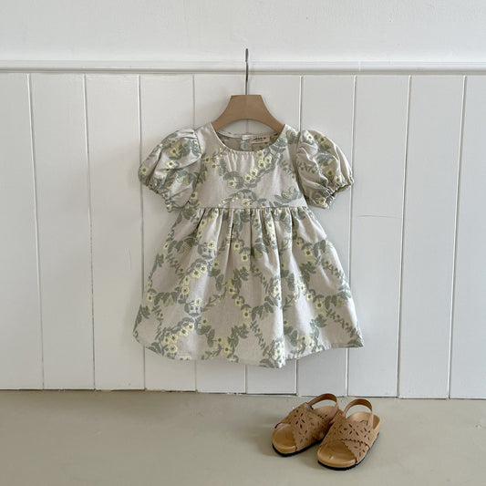 Toddler Milk SP26 Floral Embroidery Puff Sleeve Dress (1-7y) - Beige