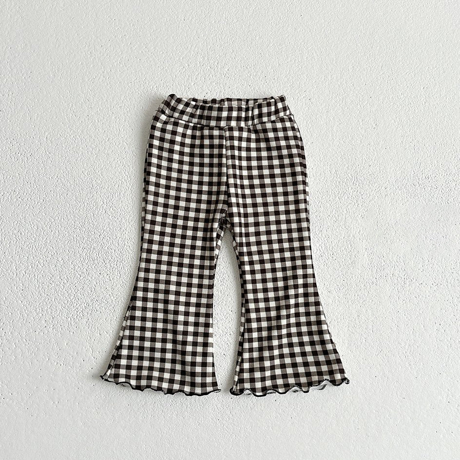 Toddler W24 Fur Lined Plaid Flare Pants (1-7y) - White Black