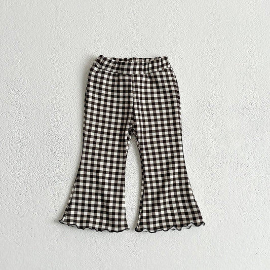 Toddler W24 Fur Lined Plaid Flare Pants (1-7y) - White Black - AT NOON STORE