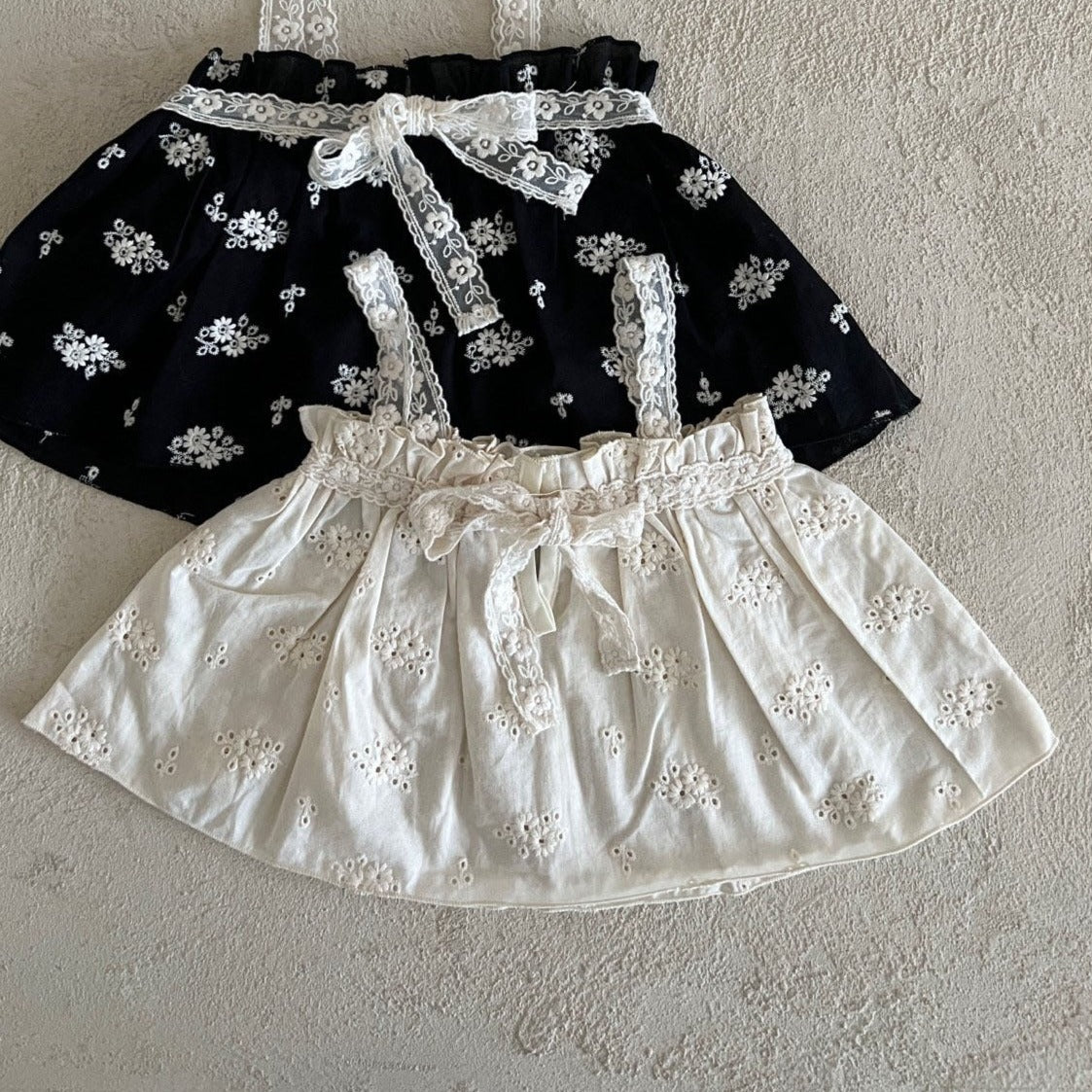 Girl Lala Lace Strap Tie Front Floral Embdoiery Tank Top  (1-6y) - Ivory - AT NOON STORE