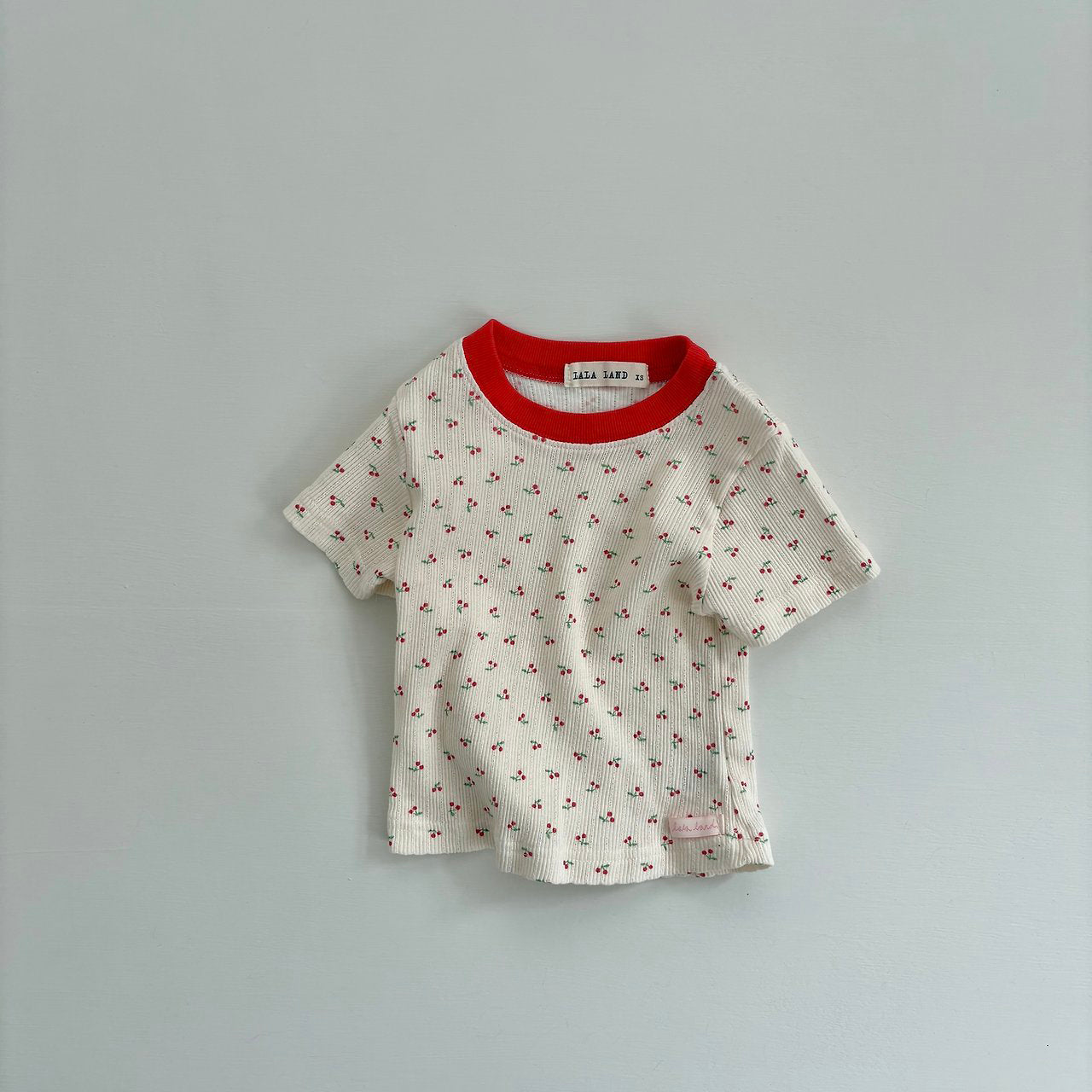 Toddler Land SS26 Cherry All-over Print Pointelle Short Sleeve Top (1-6y) - Red - AT NOON STORE