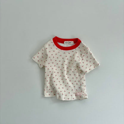 Toddler Land SS26 Cherry All-over Print Pointelle Short Sleeve Top (1-6y) - Red - AT NOON STORE