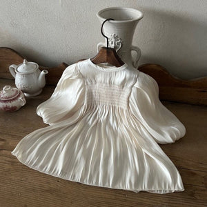 Toddler Lala Smocked Bodice Long Sleeve Satin Dress (1-6y) - Ivory