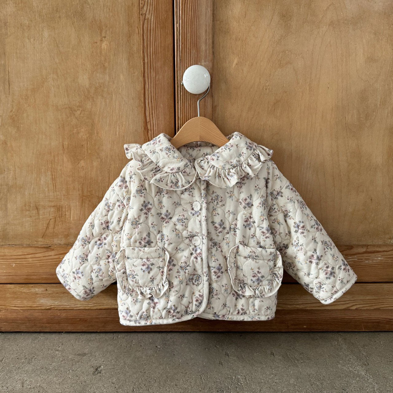 Kids Ruffle Collar Floral Quilted Jacket (1-7y) - Floral