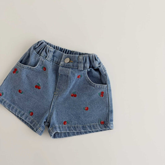 Toddler SS26 Cherry Embroidery Denim Shorts (1-6y) - Denim - AT NOON STORE
